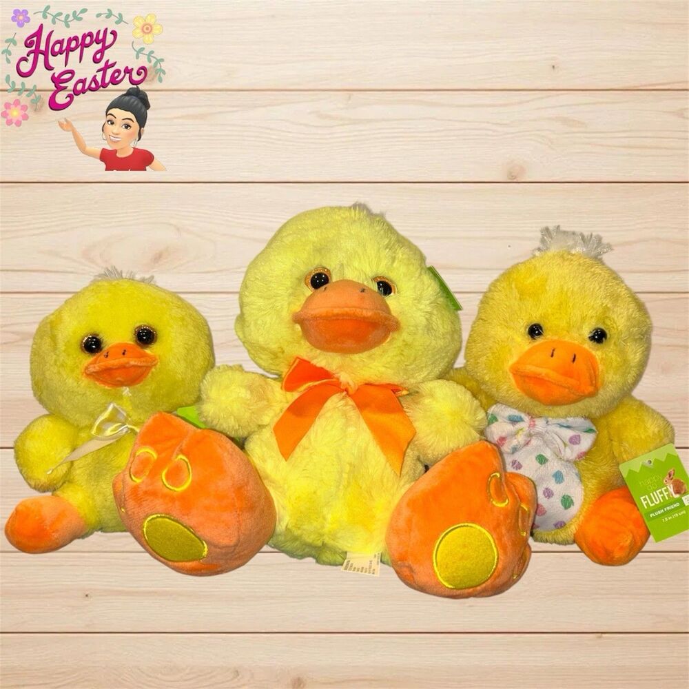 3x Happy Go Fluffy Easter Plush Friends 7" and 9.5"
